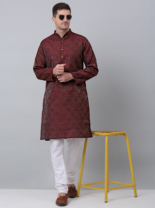 Men Maroon Floral Printed Kurta Only