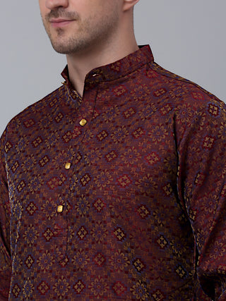 Men Maroon Floral Printed Kurta Only