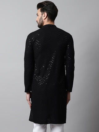 Men Black Embroidered Sequinned Kurtas