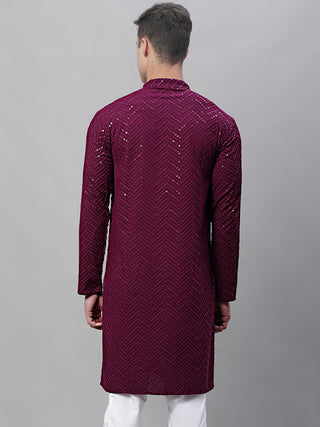 Men Purple Embroidered Sequinned Kurtas