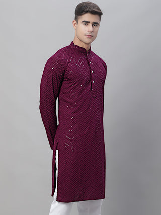 Men Purple Embroidered Sequinned Kurtas