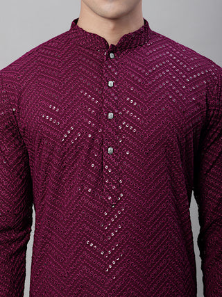 Men Purple Embroidered Sequinned Kurtas