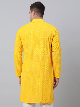 Men Yellow Embroidered Sequinned Kurta