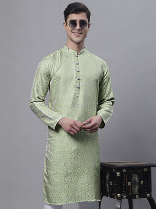 Men Ethnic  Pista Green Woven Design Kurtas