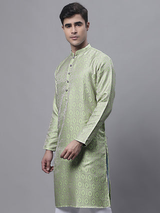 Men Ethnic  Pista Green Woven Design Kurtas