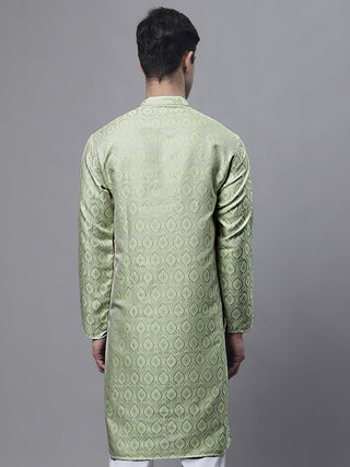 Men Ethnic  Pista Green Woven Design Kurtas