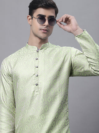 Men Ethnic  Pista Green Woven Design Kurtas