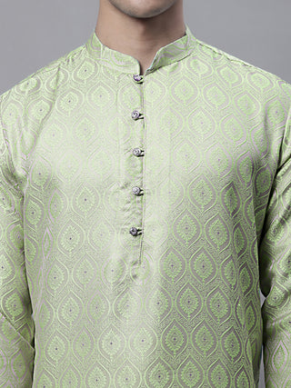 Men Ethnic  Pista Green Woven Design Kurtas