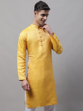 Men Ethnic  Yellow Woven Design Kurtas