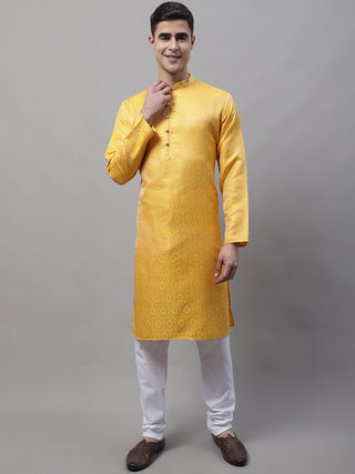 Men Ethnic  Yellow Woven Design Kurtas