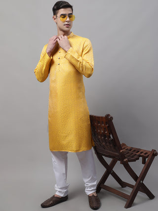 Men Ethnic  Yellow Woven Design Kurtas