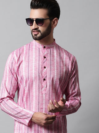 Men Pink Geomatric Printed Kurtas