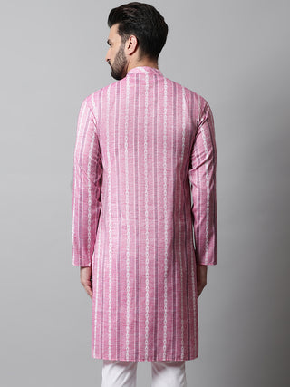 Men Pink Geomatric Printed Kurtas