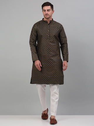 Men's Black Printed Silk Blend Kurta Only