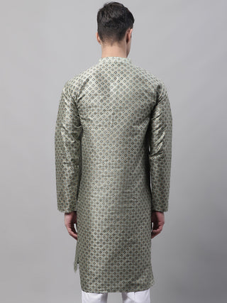 Men's Green Printed Silk Blend Kurtas