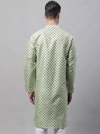 Men's Pista Green Printed Silk Blend Kurtas