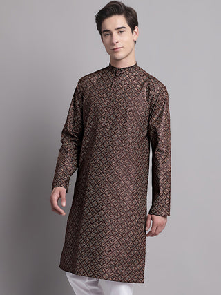 Men's Coffee Brown Printed Pure Cotton Kurta