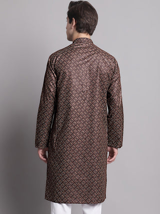 Men's Coffee Brown Printed Pure Cotton Kurta