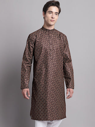 Men's Coffee Brown Printed Pure Cotton Kurta