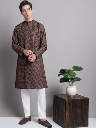 Men's Coffee Brown Printed Pure Cotton Kurta