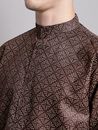 Men's Coffee Brown Printed Pure Cotton Kurta