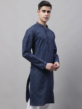 Men's Navy Blue Printed Pure Cotton Kurtas