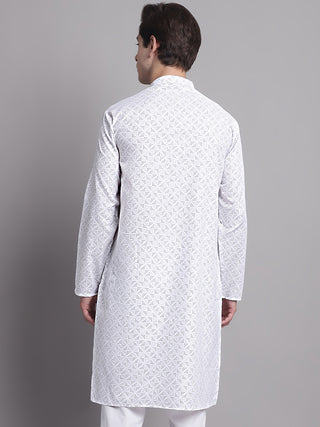 Men's White Printed Pure Cotton Kurta