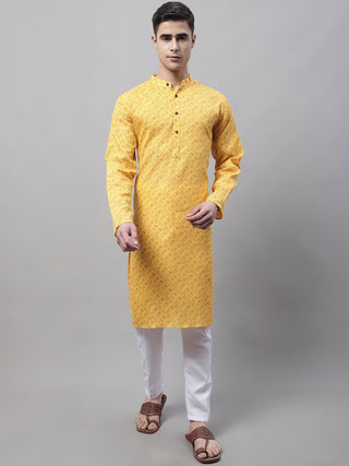 Men's Yellow Printed Pure Cotton Kurtas