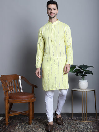 Men's Embroidered Mirror Work Kurta Only