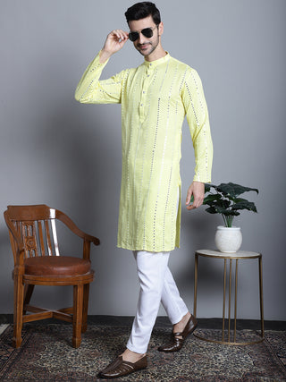 Men's Embroidered Mirror Work Kurta Only