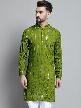 Men's Embroidered Mirror Work Kurta Only