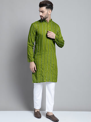 Men's Embroidered Mirror Work Kurta Only