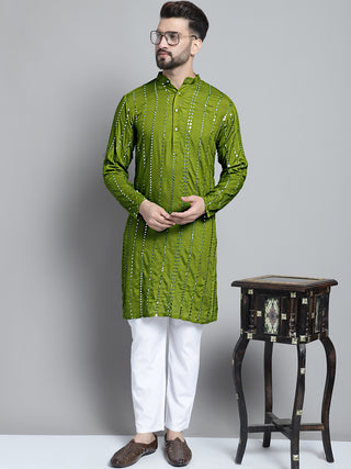 Men's Embroidered Mirror Work Kurta Only