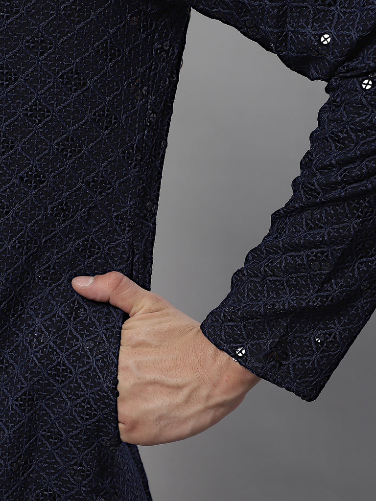 Men Pista Green Chikankari Embroidered and Sequence Kurtas main image 0