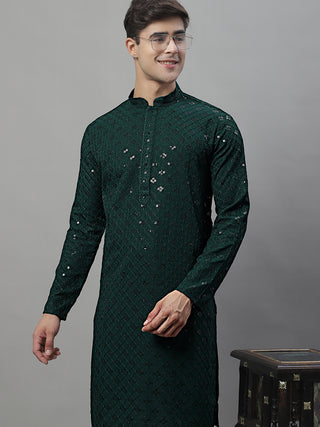 Men's Olive Green Chikankari Embroidered and Sequence Kurtas – Jompers