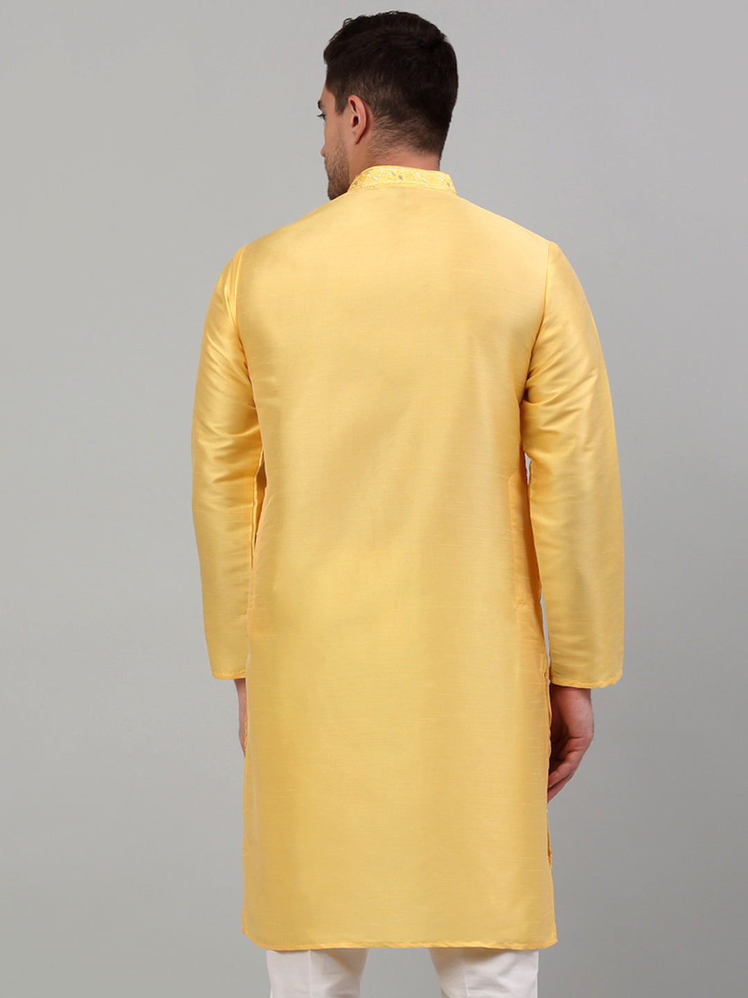 Men's Yellow Embroidered Kurta Only