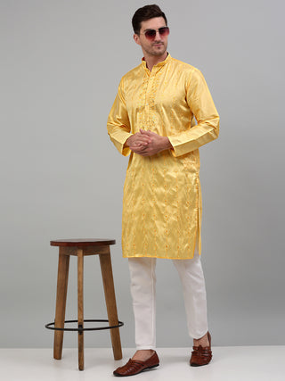 Men's Yellow Embroidered Kurta Only