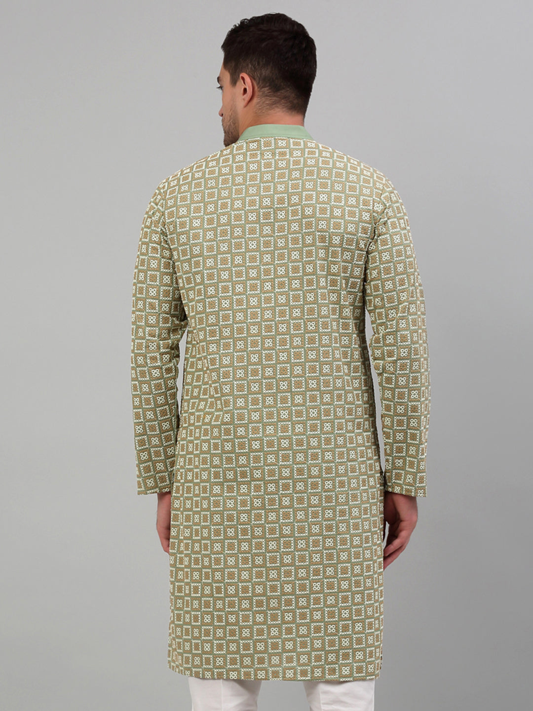 Men's Green Embroidered Kurta Only