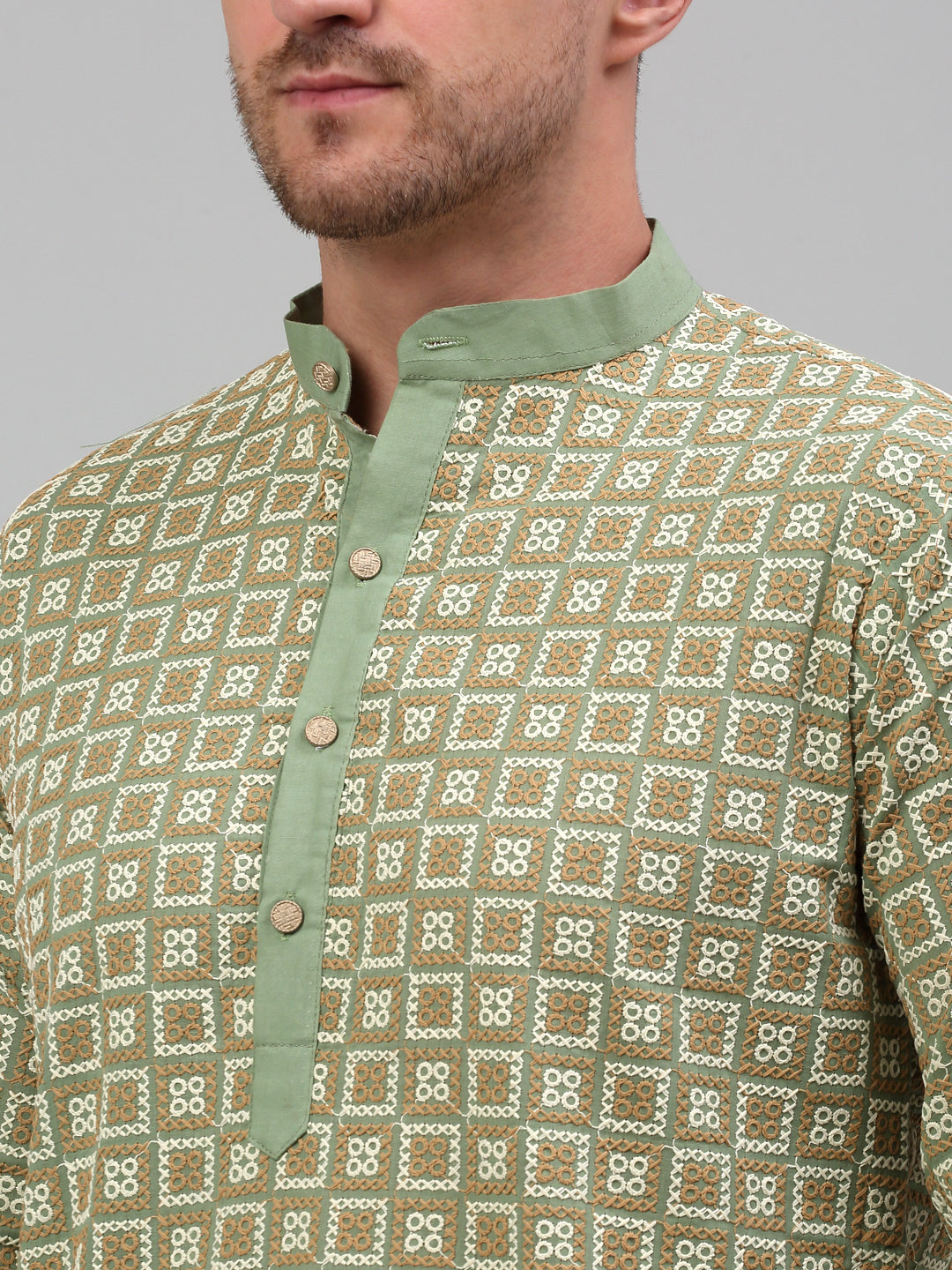 Men's Green Embroidered Kurta Only