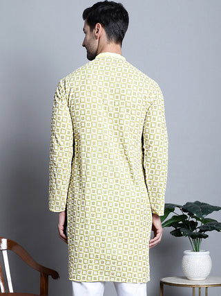 Men's Yellow Embroidered Kurta Only