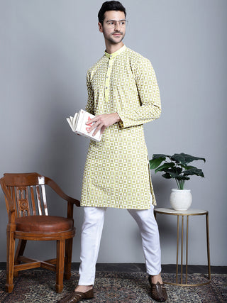 Men's Yellow Embroidered Kurta Only