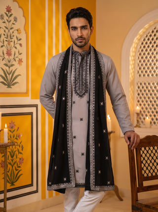 Embroidered Silk Blend Kurta and Dupatta for Men