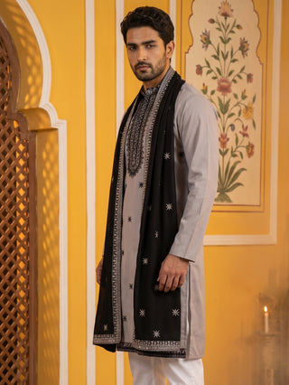 Embroidered Silk Blend Kurta and Dupatta for Men