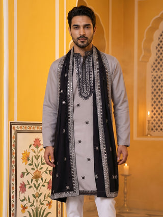 Embroidered Silk Blend Kurta and Dupatta for Men