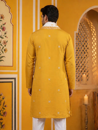 Embroidered Silk Blend Kurta and Dupatta for Men
