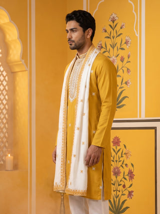 Embroidered Silk Blend Kurta and Dupatta for Men