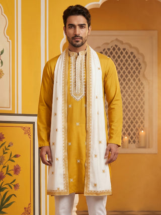 Embroidered Silk Blend Kurta and Dupatta for Men
