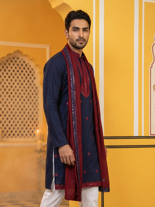 Embroidered Silk Blend Kurta and Dupatta for Men