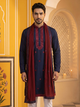 Embroidered Silk Blend Kurta and Dupatta for Men