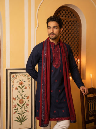 Embroidered Silk Blend Kurta and Dupatta for Men